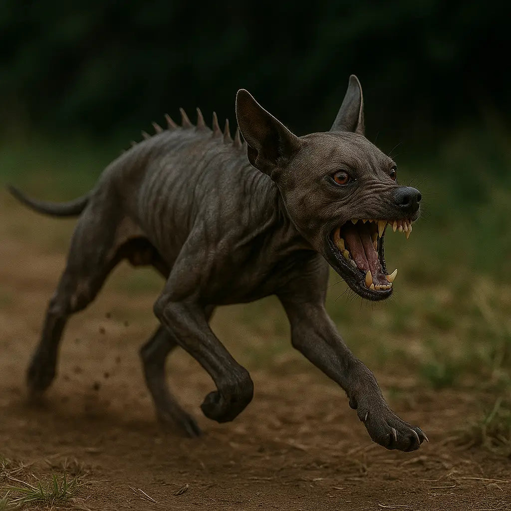 Chupacabra charging with mouth open ready to attack