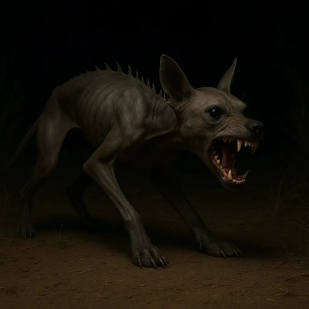 Chupacabra with open mouth on a dark background