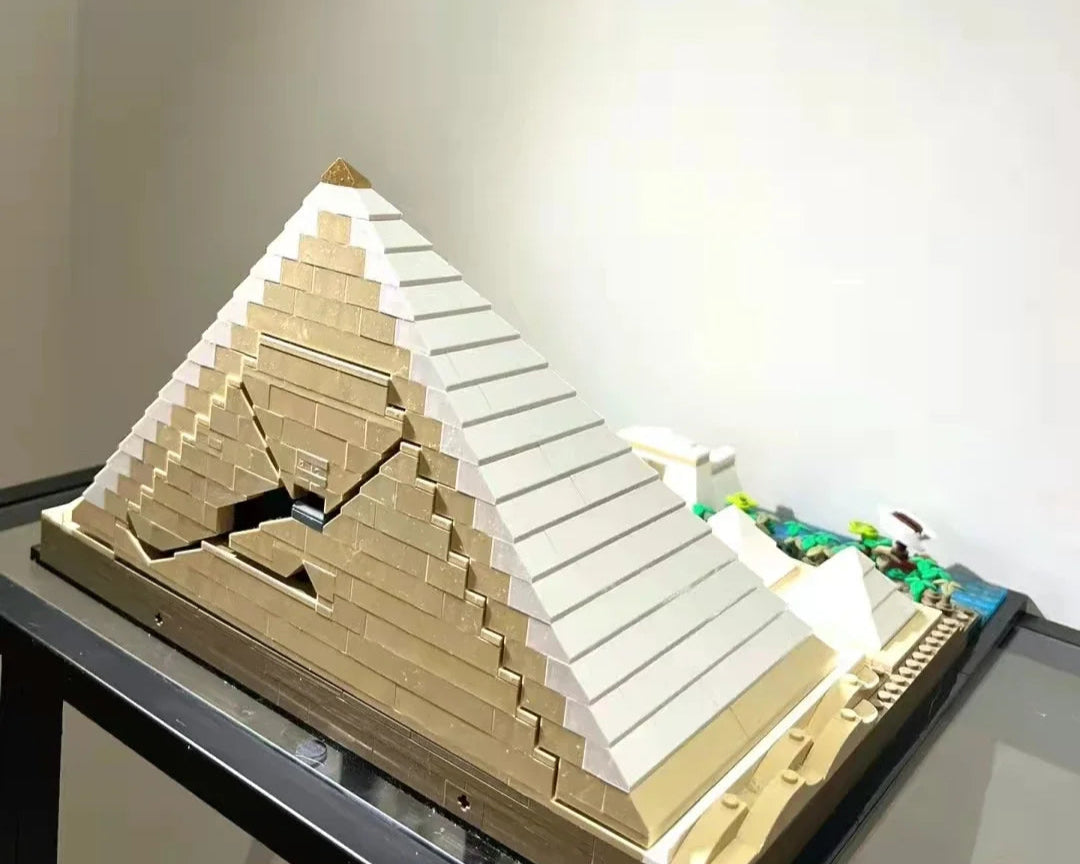 Side view of pyramid showing cracked hidden chamber and smooth outer casing