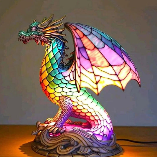 Rainbow Dragon Stained Glass Lamp
