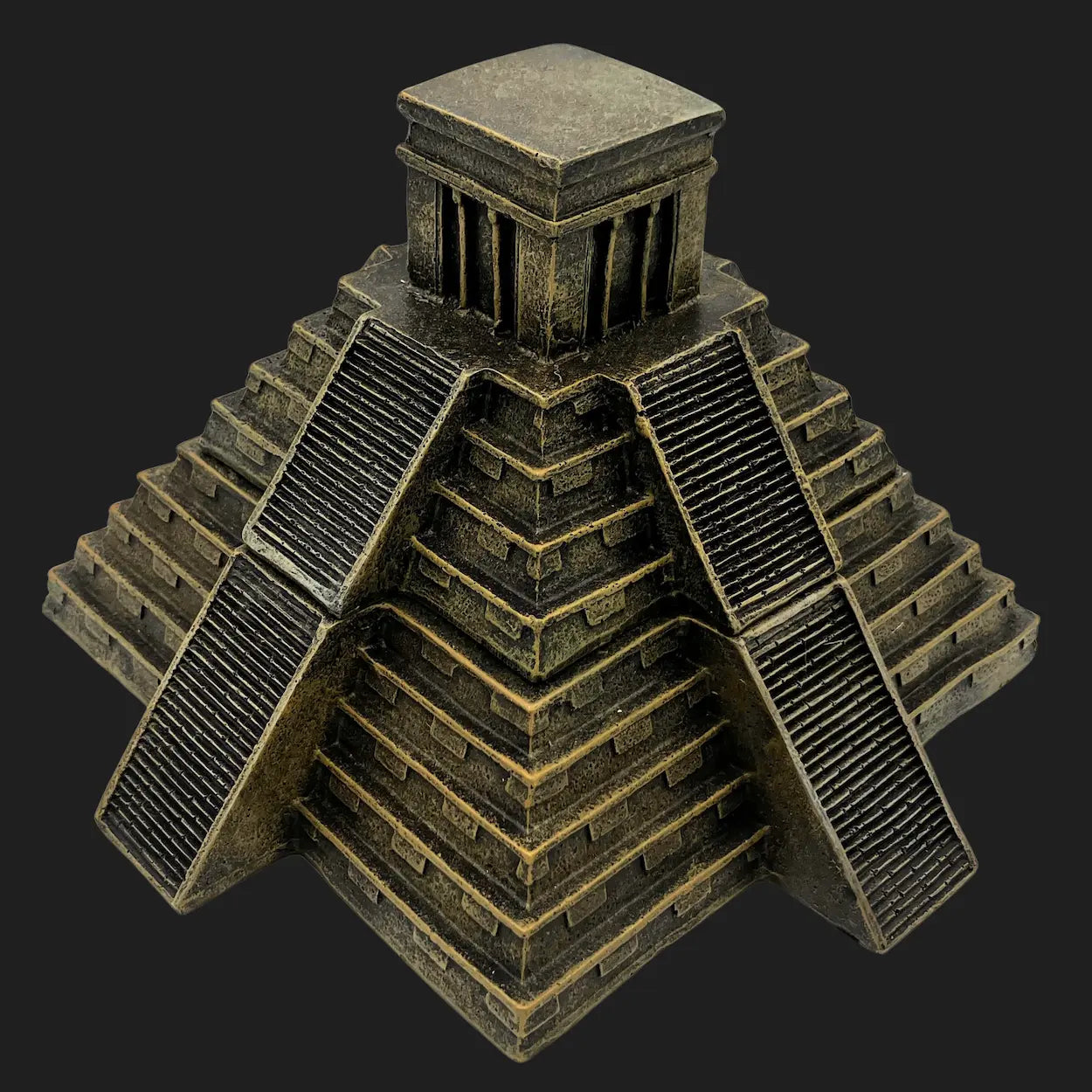 Aztec pyramid trinket box with detailed stone steps and temple lid