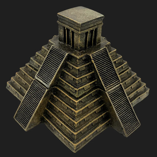 Aztec pyramid trinket box with detailed stone steps and temple lid