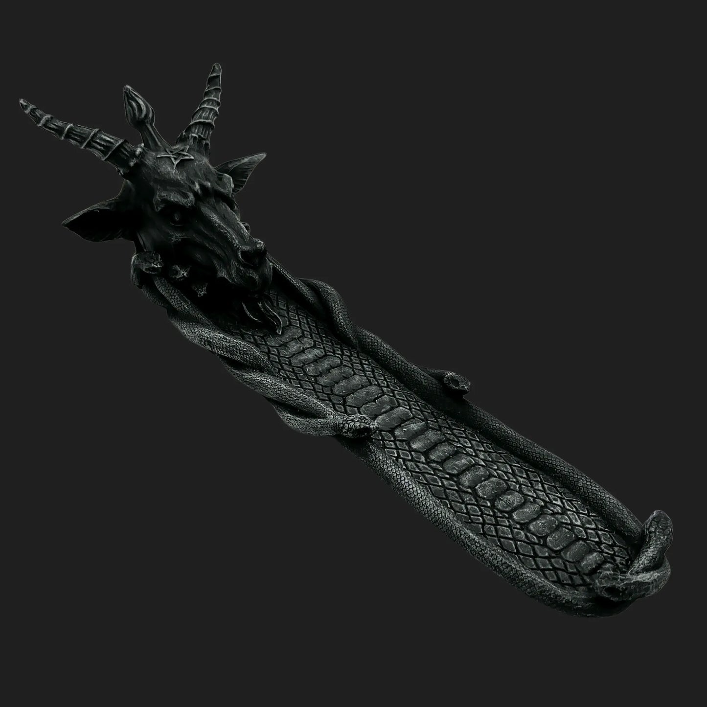 Baphomet incense burner with goat head and serpent tray design