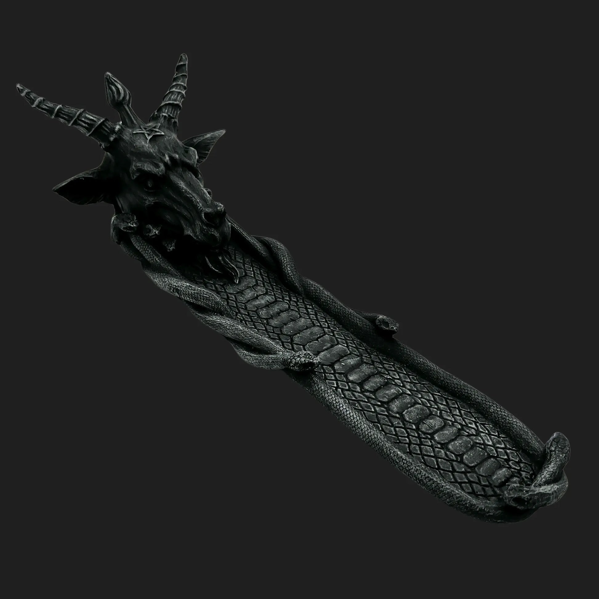 Baphomet incense burner with goat head and serpent tray design