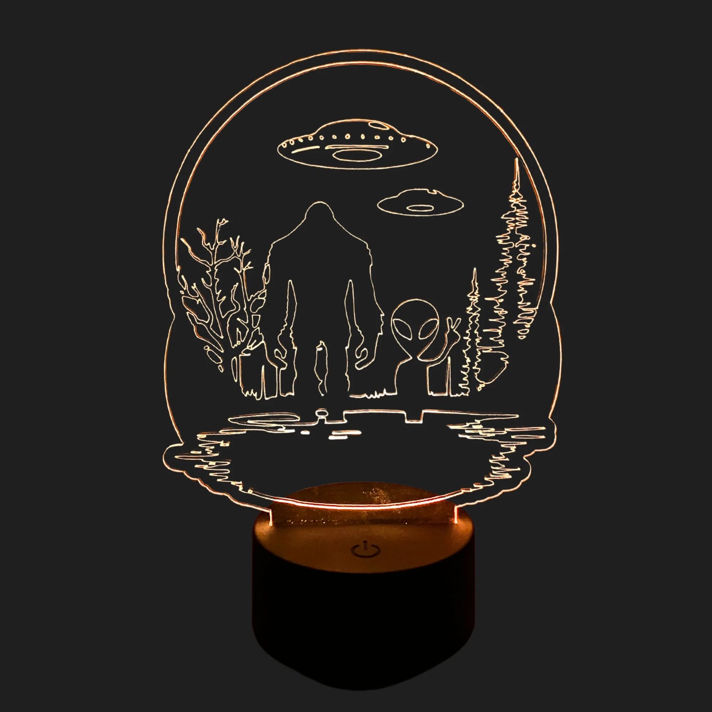Bigfoot and alien UFO LED lamp glowing yellow – 9 color cryptid night light