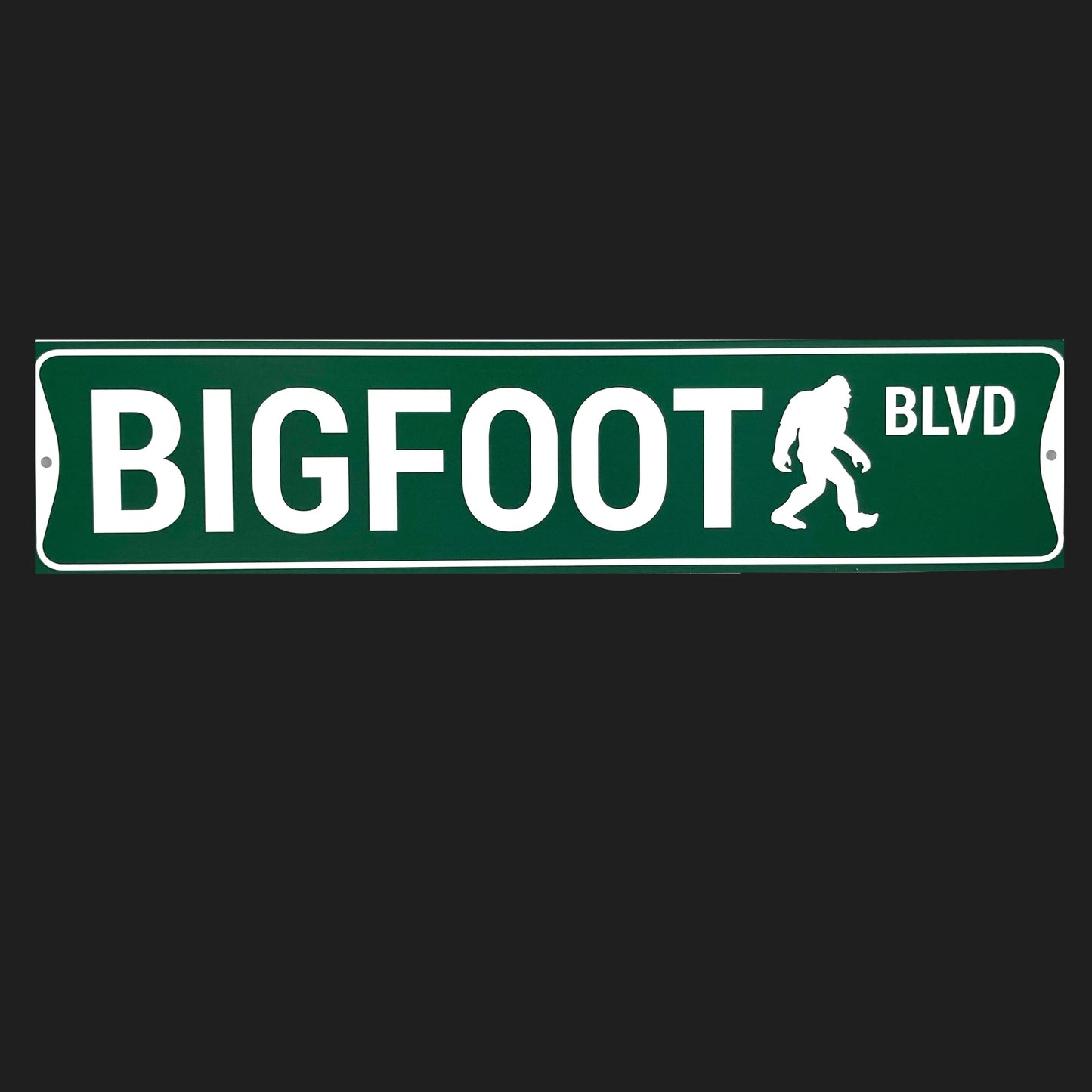 Street sign with 'BIGFOOT BLVD' text and a silhouette of a bigfoot on a black background