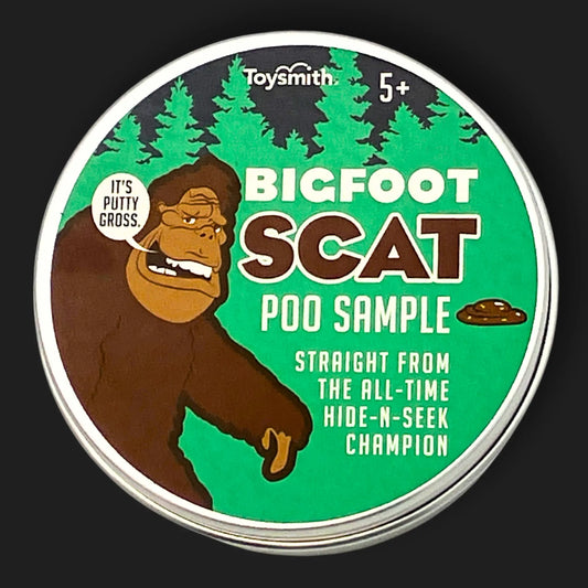Cryptozoological play putty labeled as Bigfoot scat, packaged as evidence from the hide-and-seek champion of the forest.