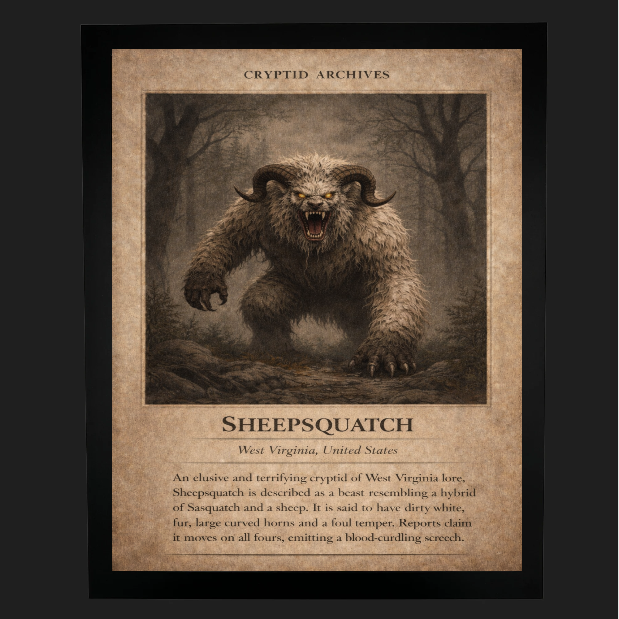 Sheepsquatch Cryptid Archives Art Print West Virginia Cryptid sheepsquatch-cryptid-archives-art-print-west-virginia-cryptid