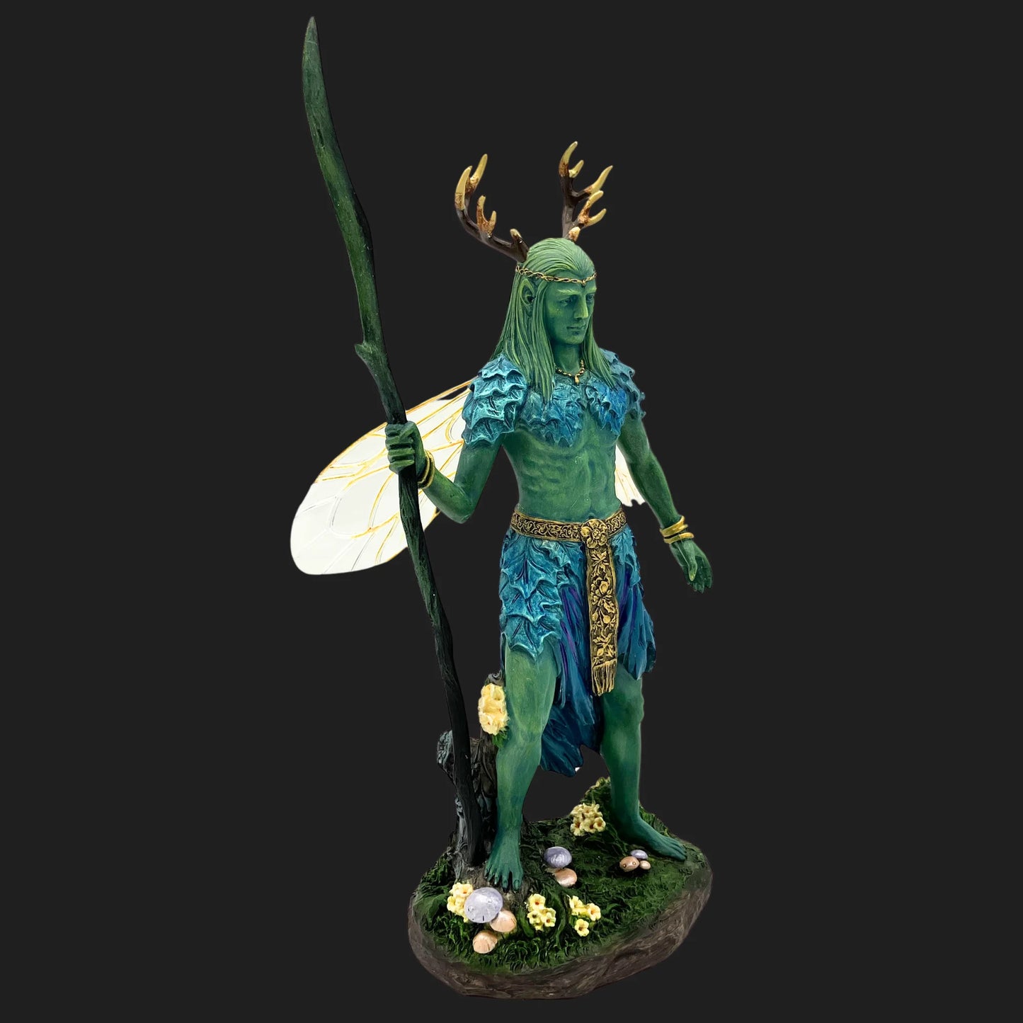 Enchanted forest druid elf figurine with antlers and fae wings