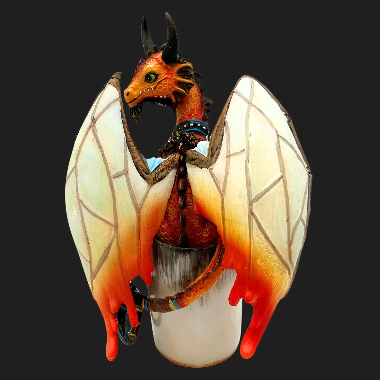 Fantasy dragon figurine perched with a chalice – medieval style decor piece