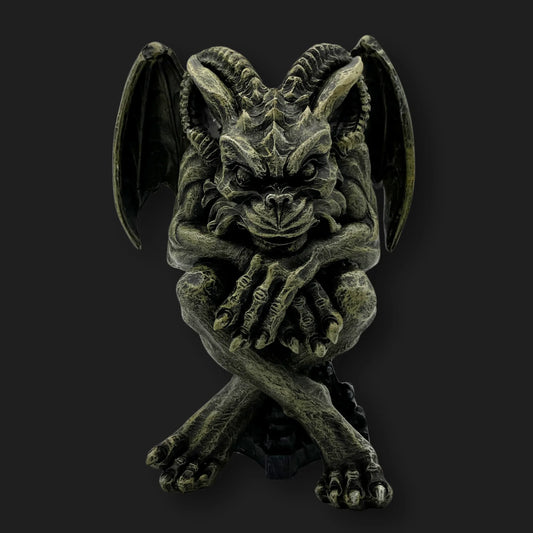 Front view of gargoyle guardian statue, 6 inches tall with horns and wings