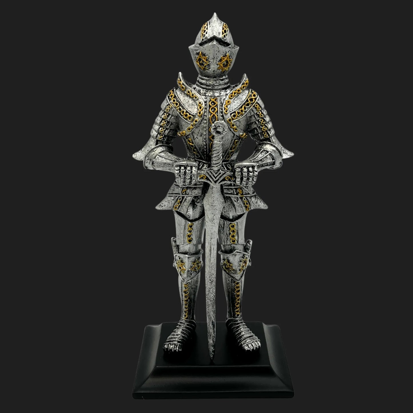 Front view of Knight of the Northern Star figurine with sword and star-etched armor