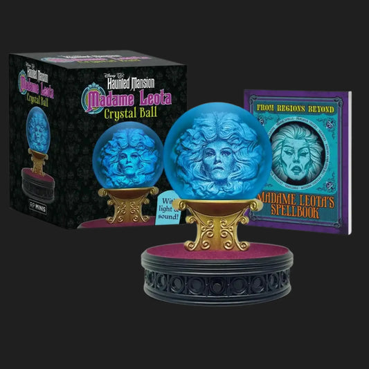 Madame Leota crystal ball collectible glowing with light on ornate base