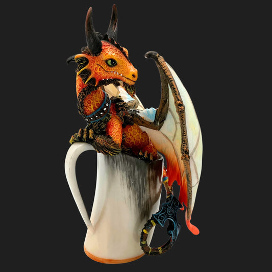 Mead Dragon statue, 7 inches tall, guarding a goblet with detailed scales and wings