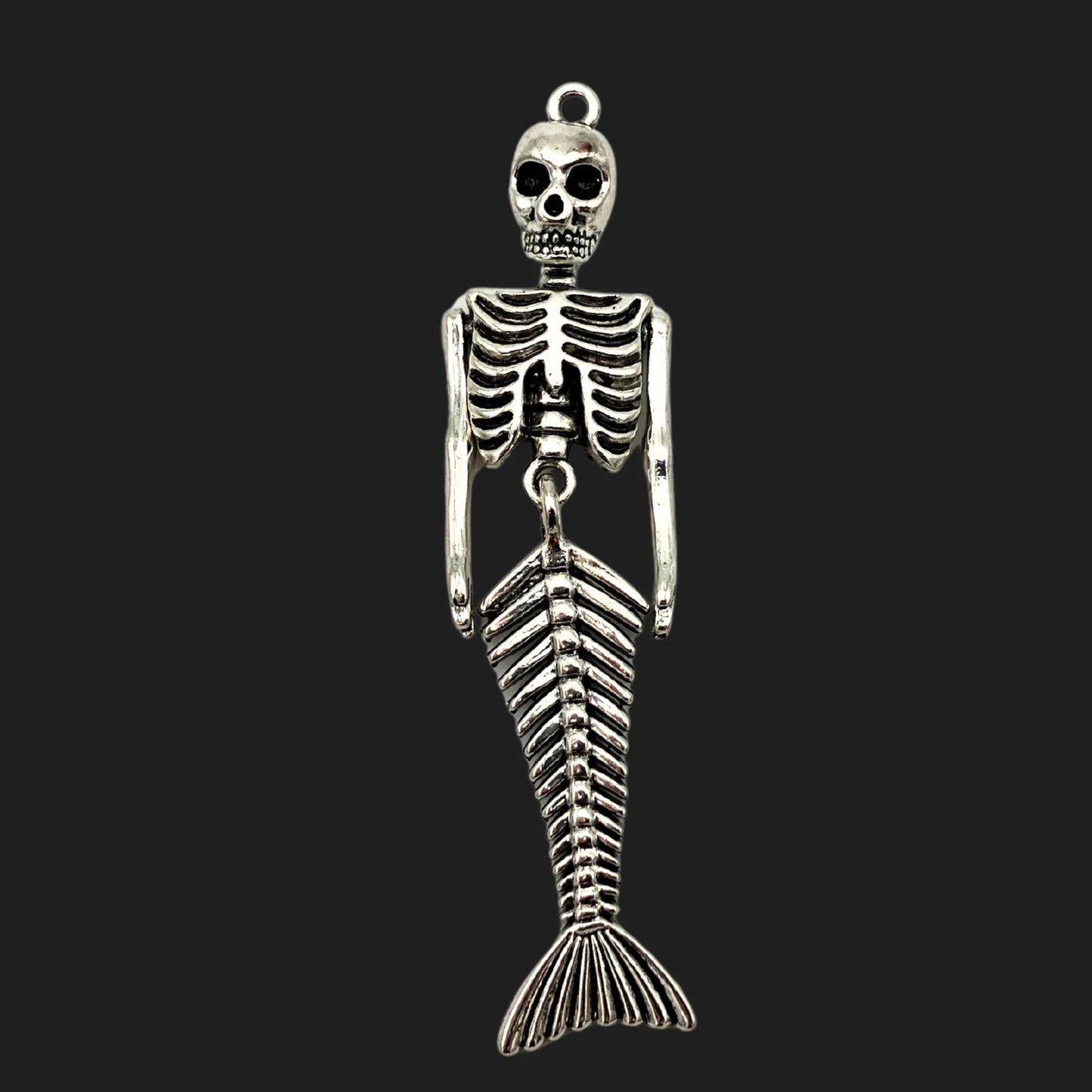 Mermaid skeleton pendant with ribcage and fishbone tail – gothic necklace