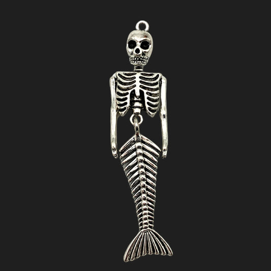 Mermaid skeleton pendant with ribcage and fishbone tail – gothic necklace