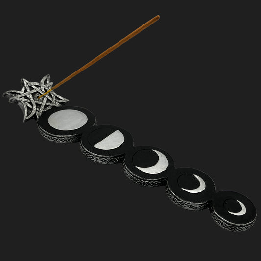 Mystic Moon incense burner holding incense stick across lunar phases