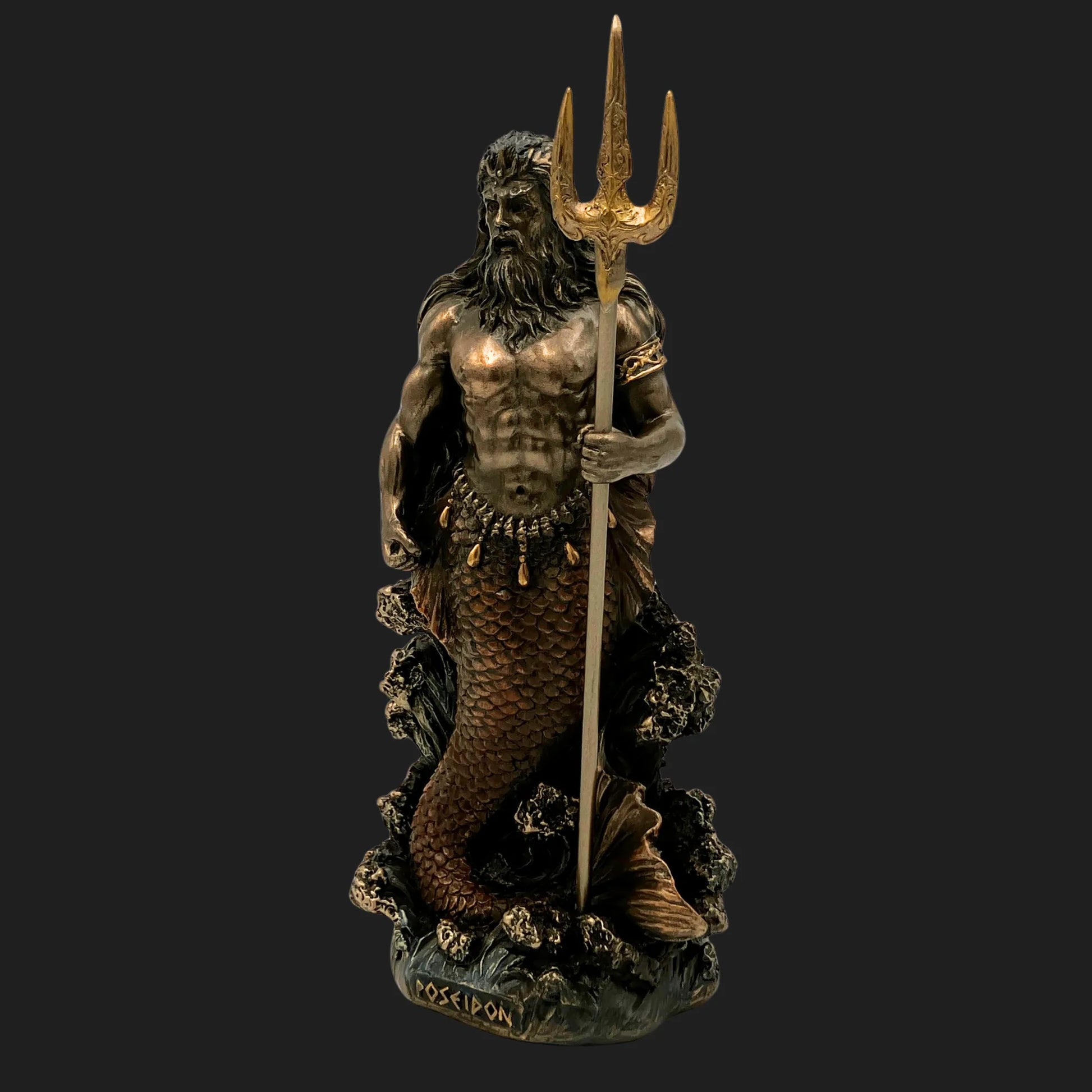 Poseidon figurine Greek god of the sea holding trident statue