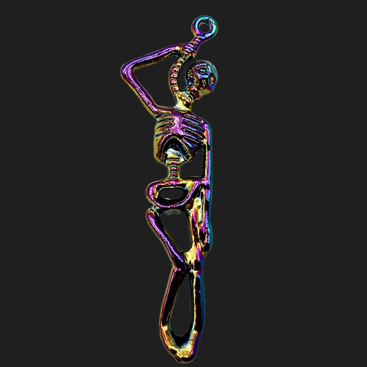 Iridescent hanging skeleton pendant approx 2 inches long – gothic jewelry charm