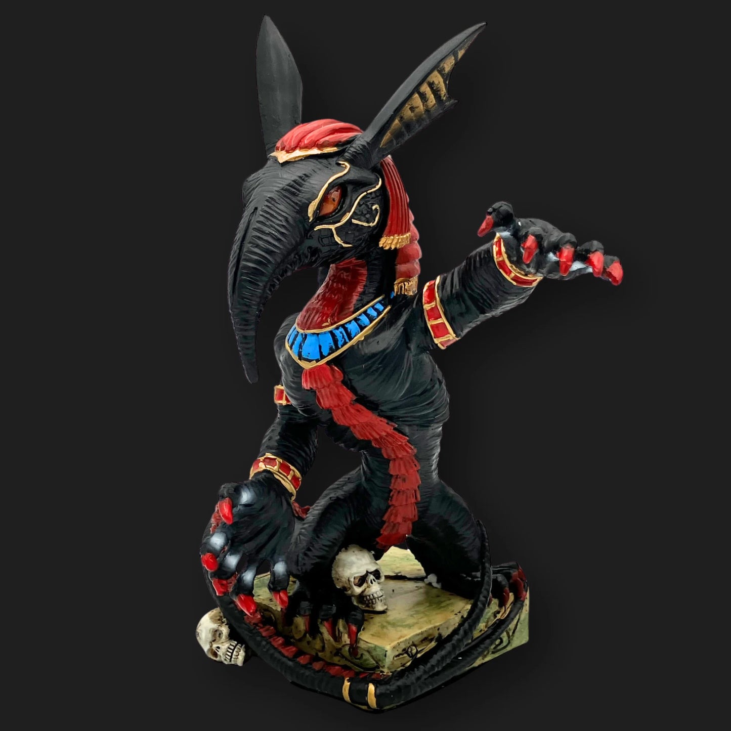 Seth Egyptian mythology statue with hieroglyph base – gothic decor piece