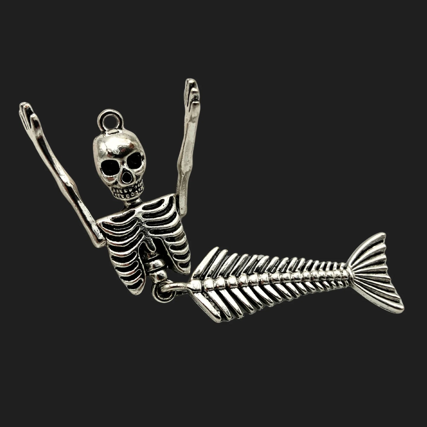 Mermaid skeleton gothic pendant – deep sea mythical siren talisman