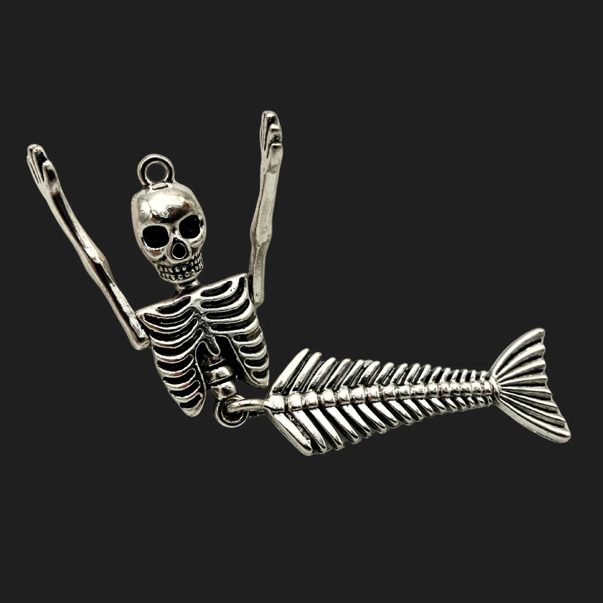 Mermaid skeleton gothic pendant – deep sea mythical siren talisman