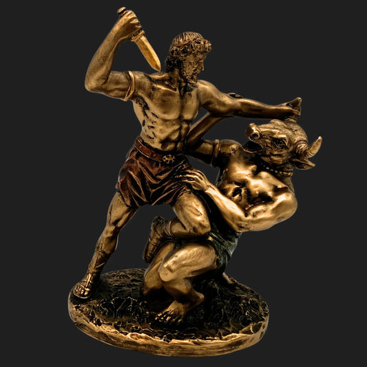 Theseus defeating the Minotaur figurine Greek mythology hero vs monster statue