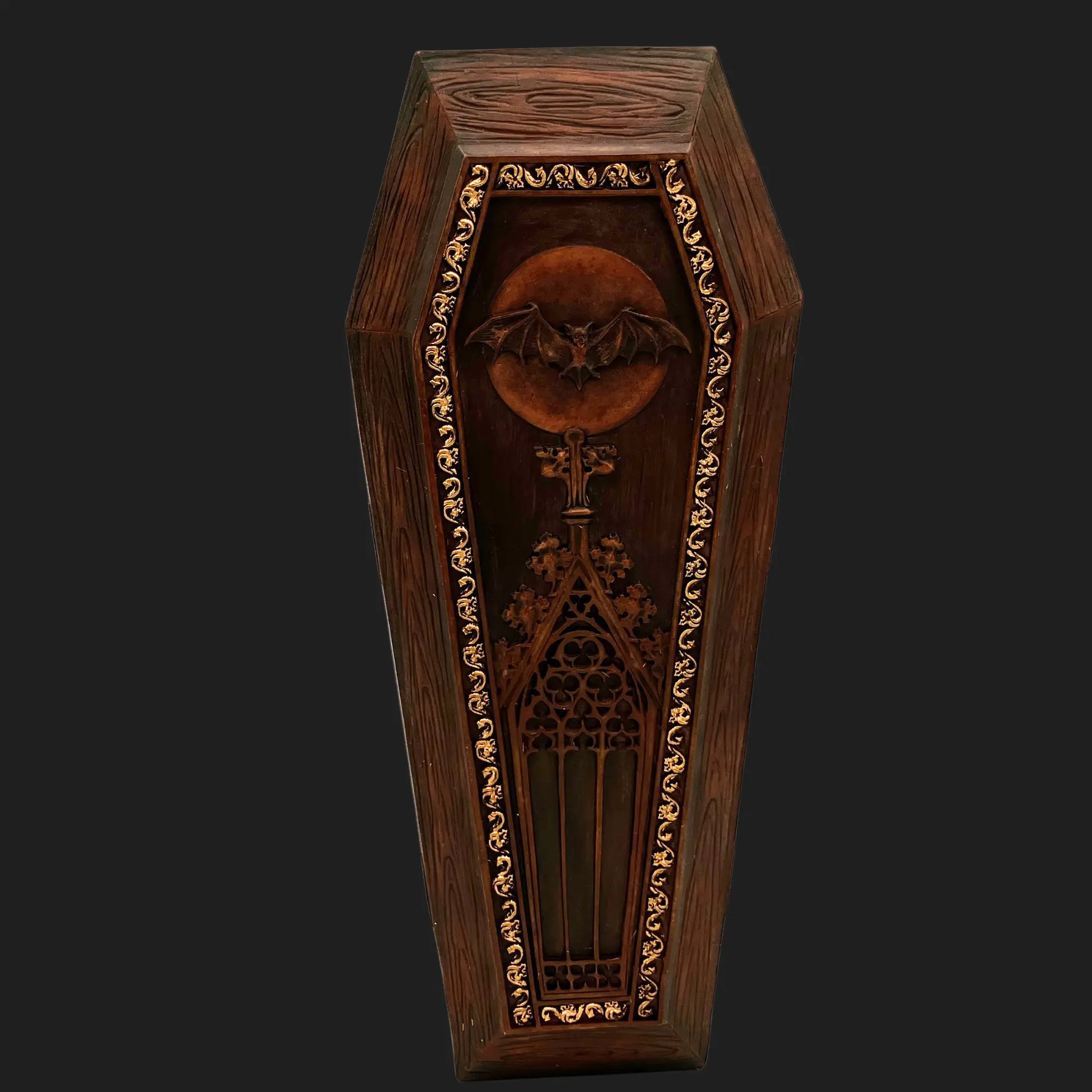 8.5" Vampire coffin figurine with carved wooden case gothic collectible
