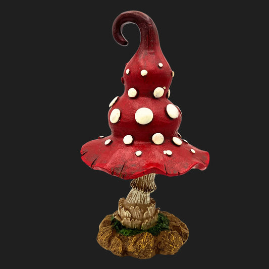 Enchanted toadstool figurine on rocky forest base for fairy garden décor