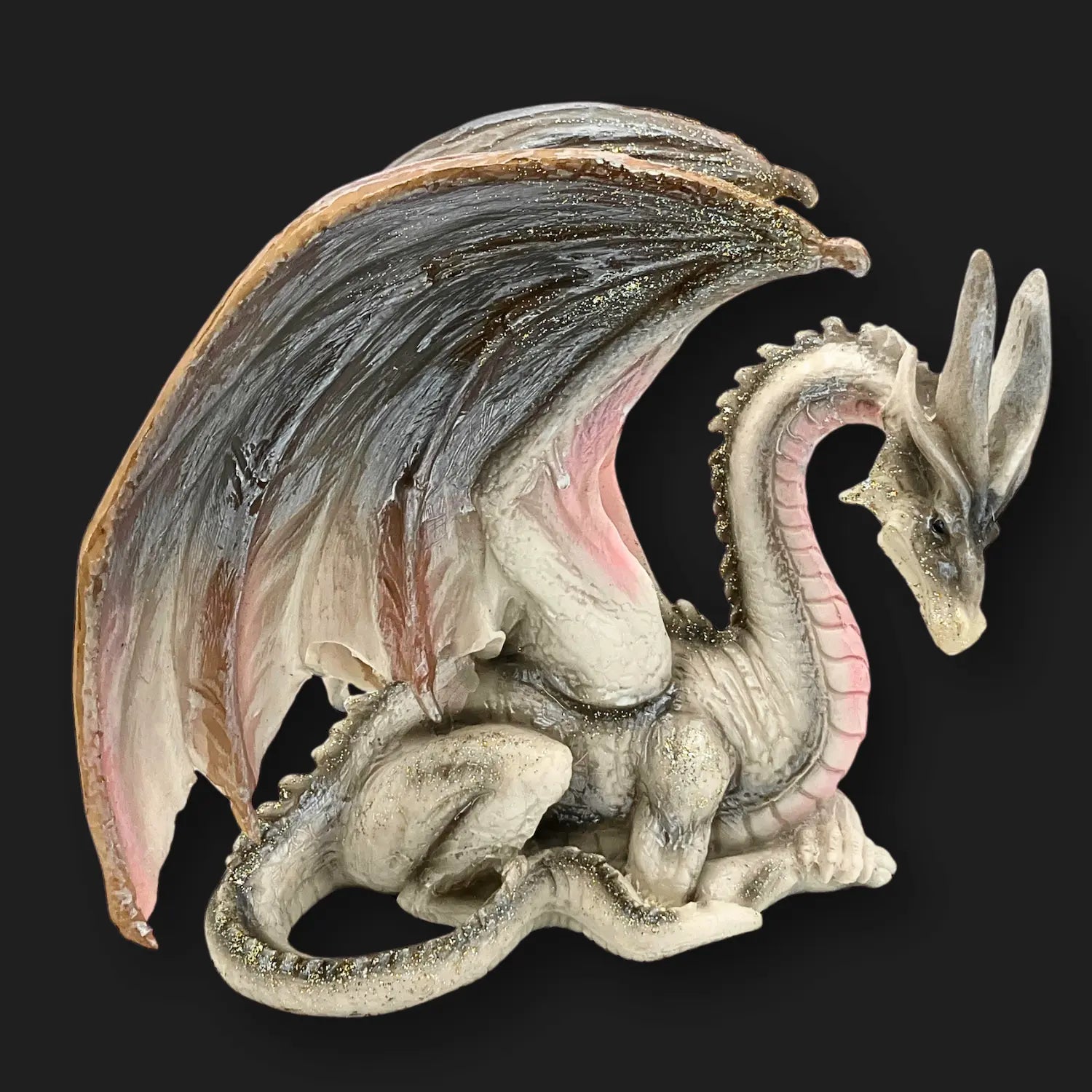 Wise Old Dragon statue figurine with shimmering wings – 7.5 inch mystical decor