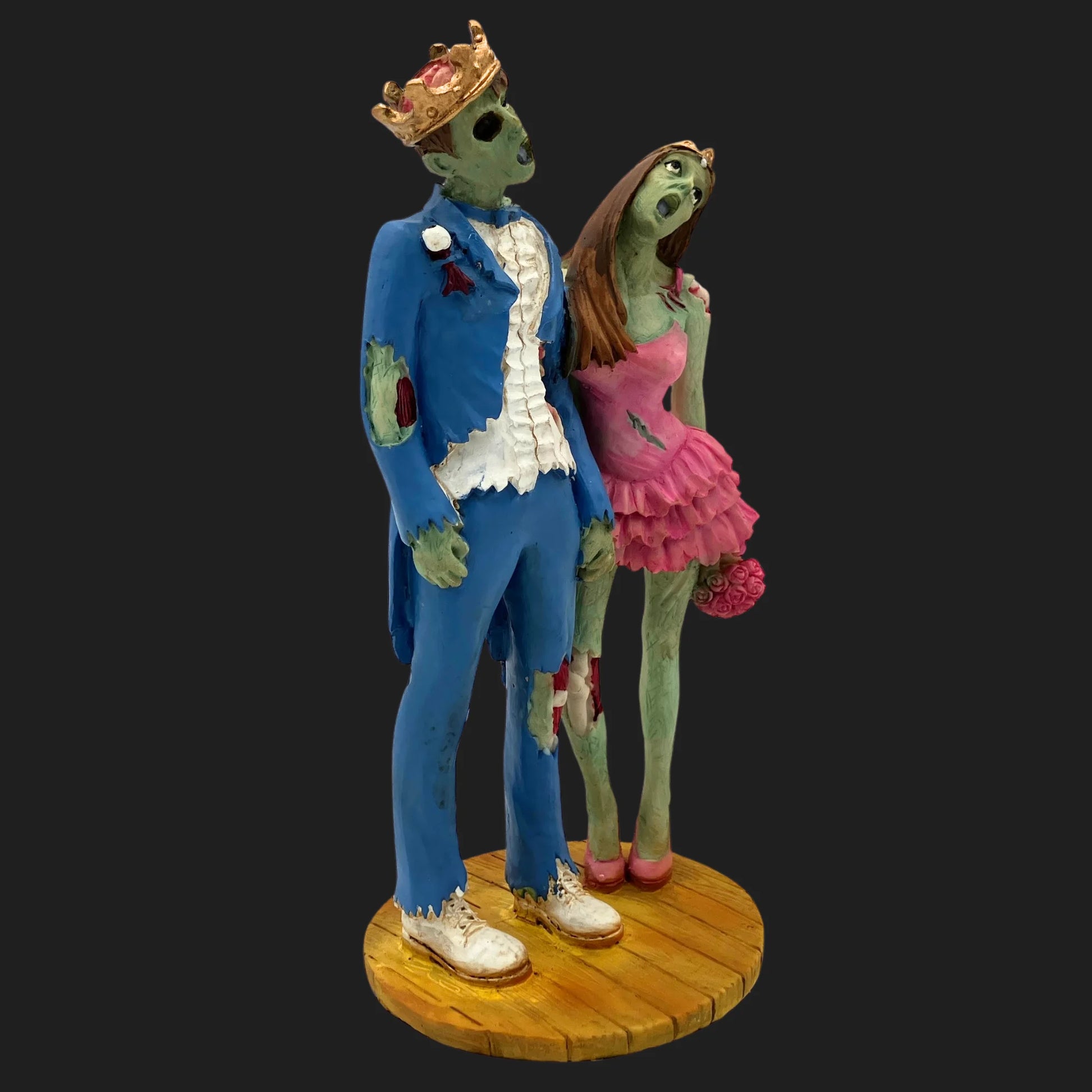 Zombie Prom King and Queen figurine, 6.5 inches tall, undead couple with crowns